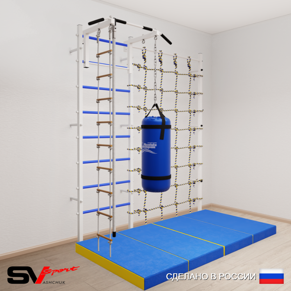 Шведская стенка Sv Sport усиленная 61470 (Турник стандарт/Канат/Лестница/Цепь/Мешок 30кг/Мат 2м/Канатный лаз)