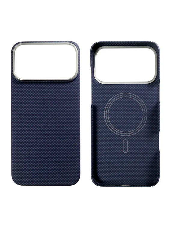 Карбоновый чехол для IPhone 17 Pro MAX with MagSafe синий квадрат (Blue)