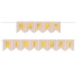 Гирлянда Флажки, Happy Birthday, Бежевый/Золото, Металлик, 500 см, 16*12 см.