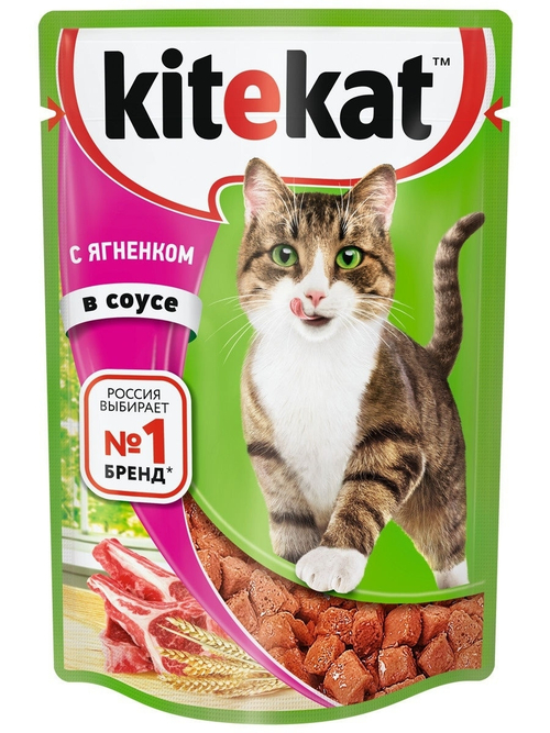 Влажный корм Kitekat для взрослых кошек, с ягненком в соусе, 85 г