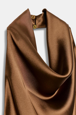 ZARA АТЛАСНЫЙ ТОП С ГОРЛОВИНОЙ ХАЛТЕР, КАРАМЕЛЬНЫЙ