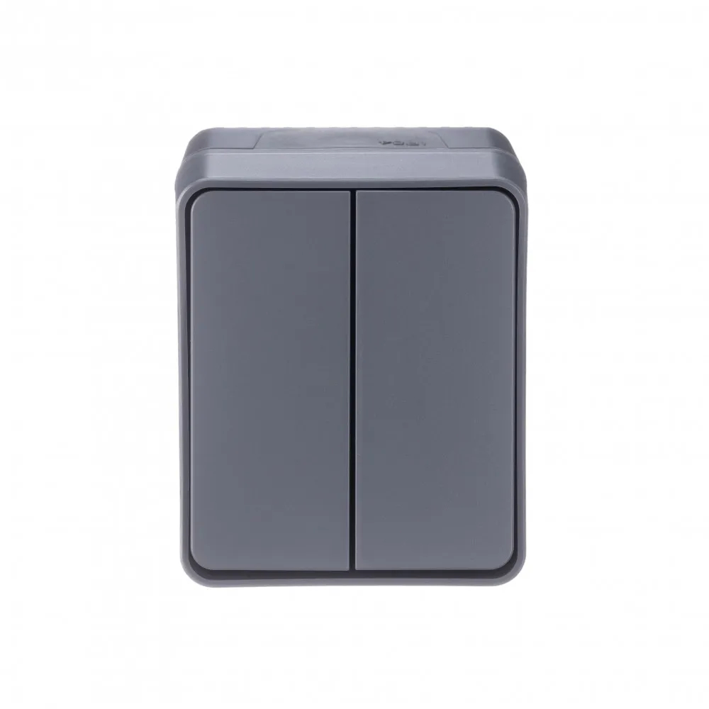 ATLASDESIGN PROFI IP54 О/У 2-клавишный ВЫКЛЮЧАТЕЛЬ, сх.5, 10АХ, АНТРАЦИТ