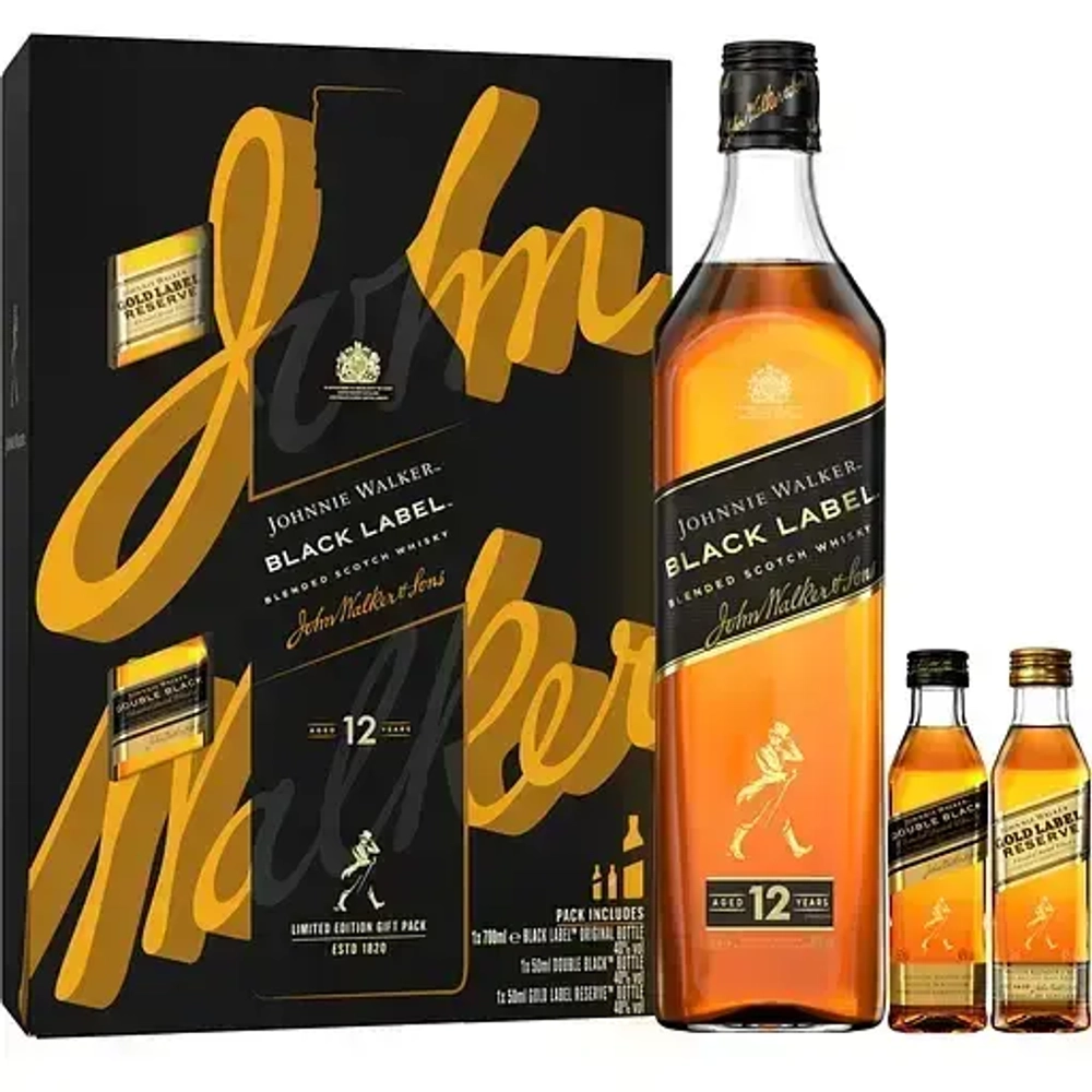 Виски Johnnie Walker Black Label 12 Y.O. 0,7 л. + 2 Johnnie Walker 0,05 мл. В подарочной упаковке