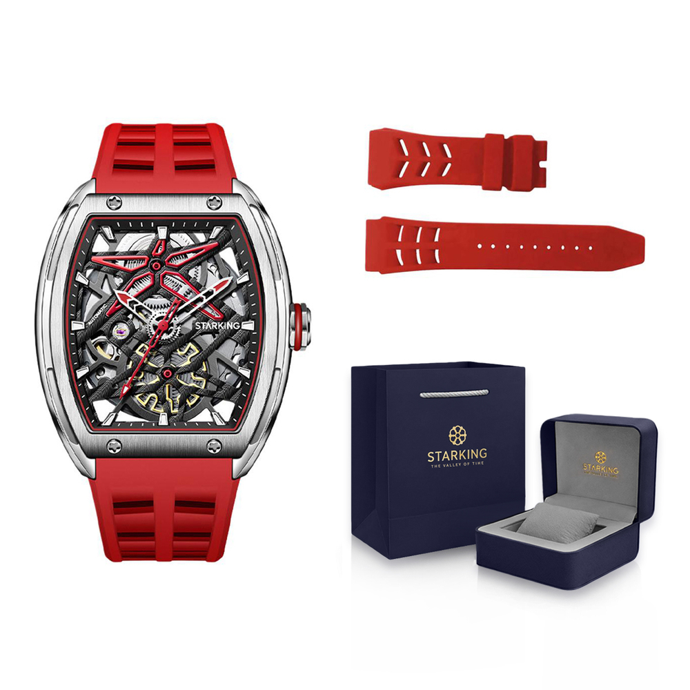 STARKING Pioneer Collection Automatic Mechanical Movement Rubber Strap Watch Men"s Watches Black Dial