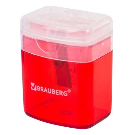 Точилка пластиковая Brauberg OfficeBox1 отверстие, с контейнером, ассорти