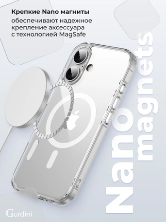 Чехол накладка iPhone 16 6.1" Gurdini Alba Series Protective with Magsafe Clear