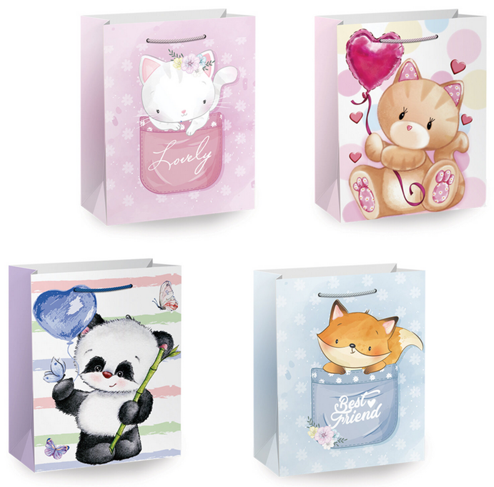 Пакет подарочный 26x13x32см. "Lovely Animals" глиттер, ассорти (Золотая сказка)
