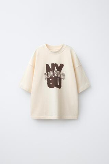 ZARA ФУТБОЛКА С ПРИНТОМ, ЭКРЮ