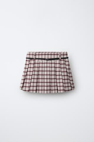 ZARA ЮБКА В СКЛАДКУ В КЛЕТКУ, РОЗОВЫЙ
