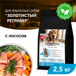 Корм сухой для взрослых собак породы Золотистый ретривер, премиум полнорационный комплекс, с лососем, 2,5 кг, QUATTRO