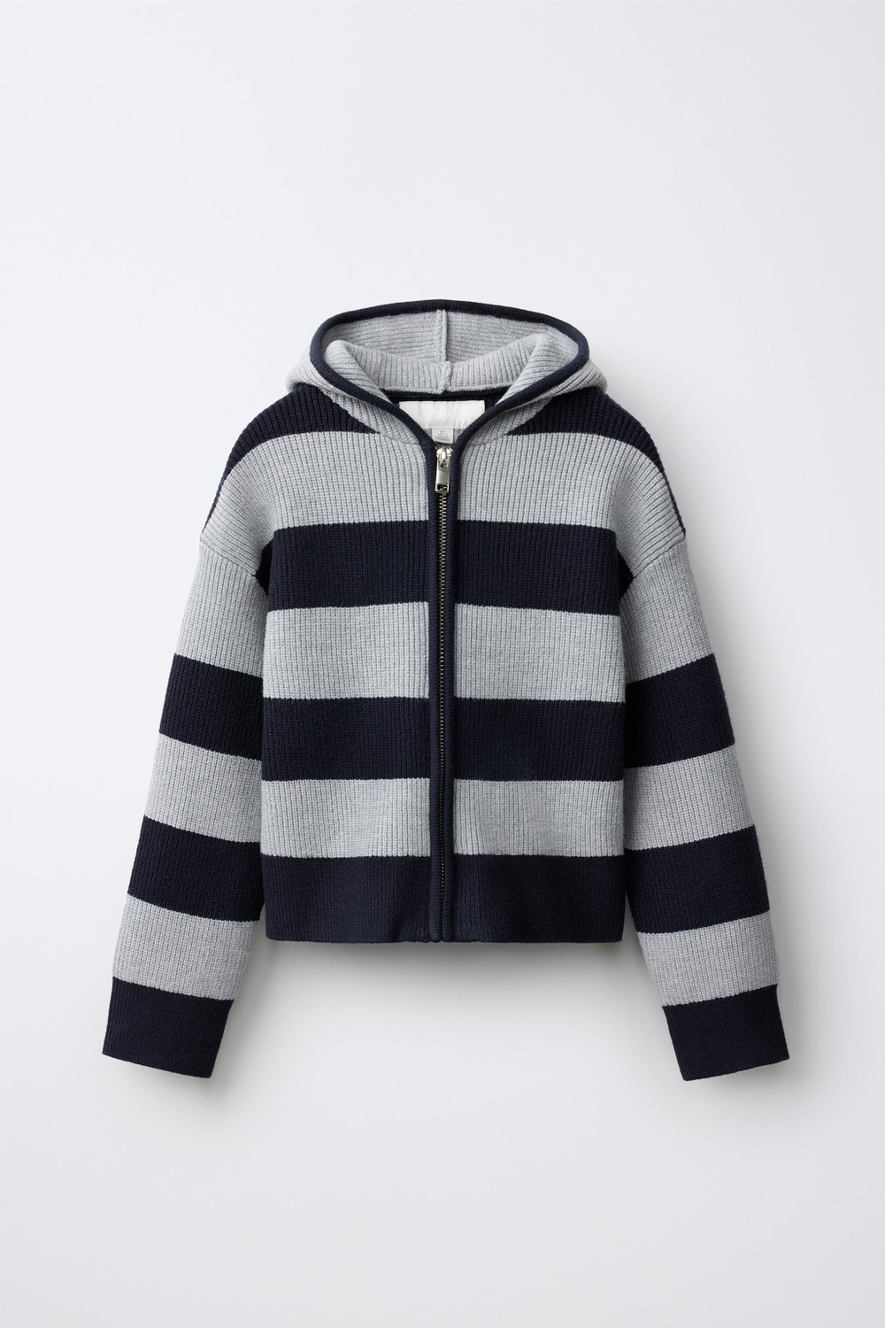 ZARA ТРИКОТАЖНАЯ КУРТКА В ПОЛОСКУ С КАПЮШОНОМ, ПОЛОСКИ
