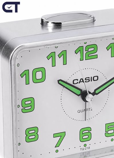 Casio TQ-218-8D будильник настольный аналоговый — серый корпус, крупные цифры и повтор сигнала