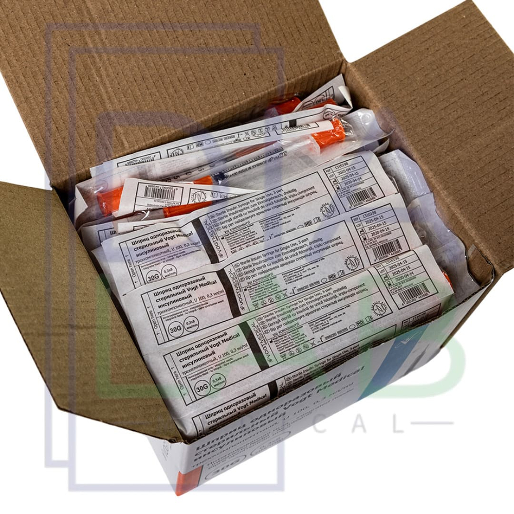 Шприц инсулиновый 0,3 мл 100 шт 30G (0,3х8 мм) U100 VOGT Medical