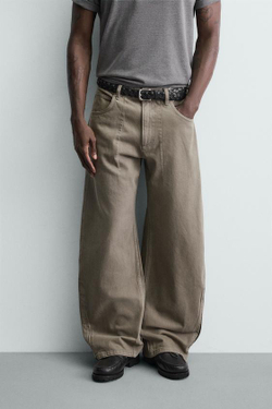 ZARA ДЖИНСЫ BALLOON FIT НА МОЛНИИ, РЫЖЕВАТО-КОРИЧНЕВЫЙ