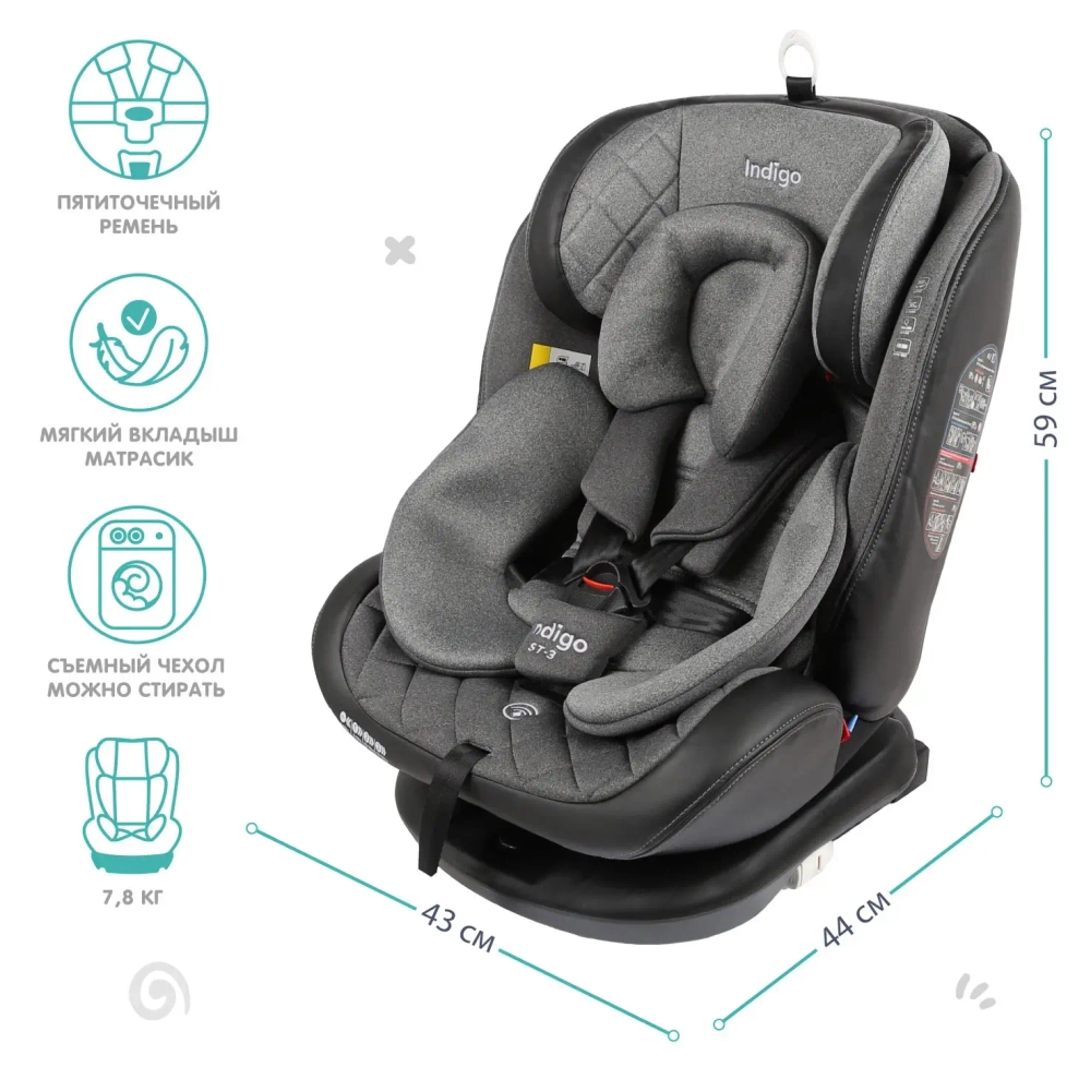 Автокресло Indigo AERO ST-3 0+1+2+3 (0-36 кг) серый