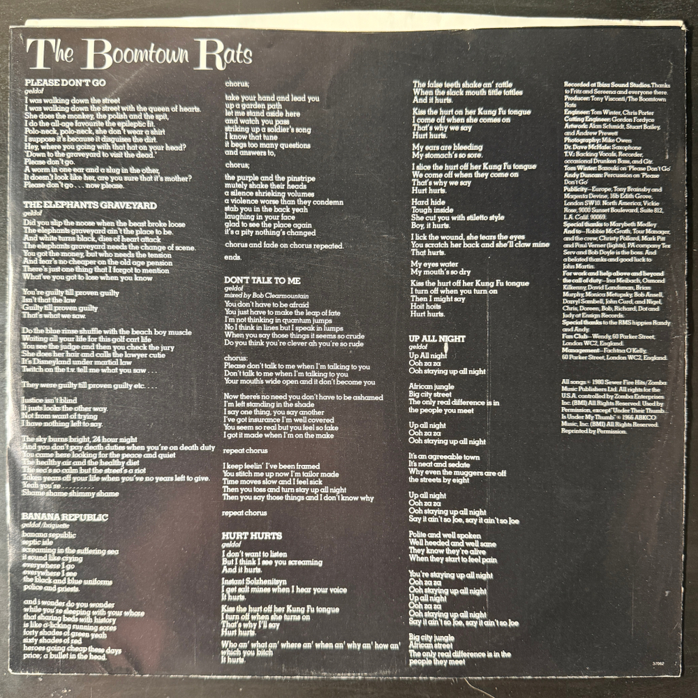 The Boomtown Rats ‎– Mondo Bongo (США 1981г.)