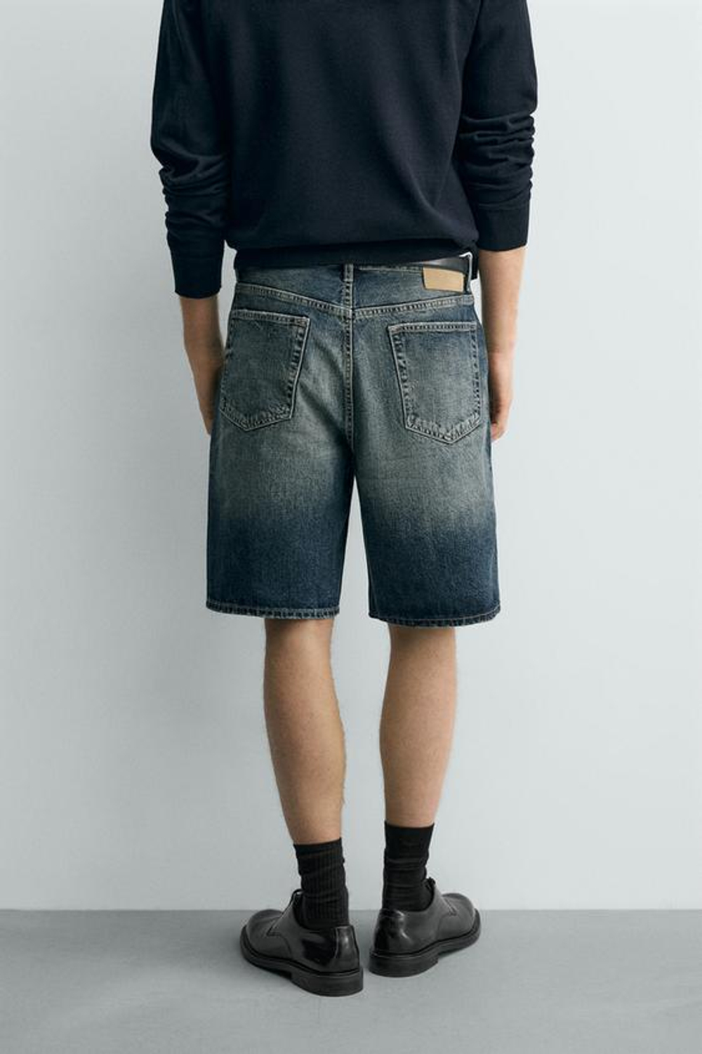 ZARA ДЖИНСОВЫЕ БЕРМУДЫ STRAIGHT FIT, ЗЕЛЕНОВАТО-СИНИЙ