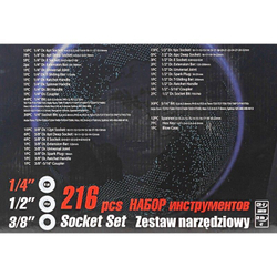Набор инструментов 216пр. 1/4'', 3/8'', 1/2''трещотка с улучшенным силовым механизмом (6гр.)(4-32мм) Forsage F-38841(Premium)