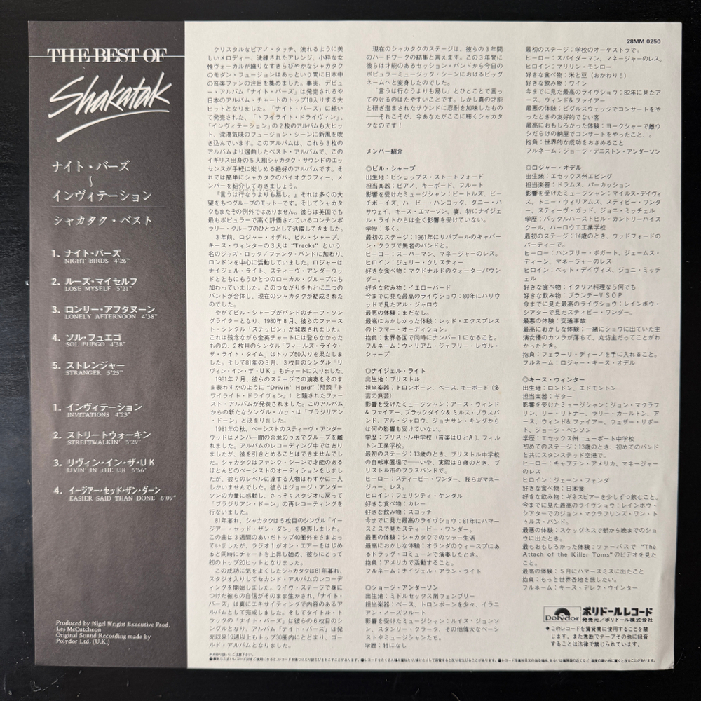 Shakatak ‎– The Best Of Shakatak (Япония 1982г.)