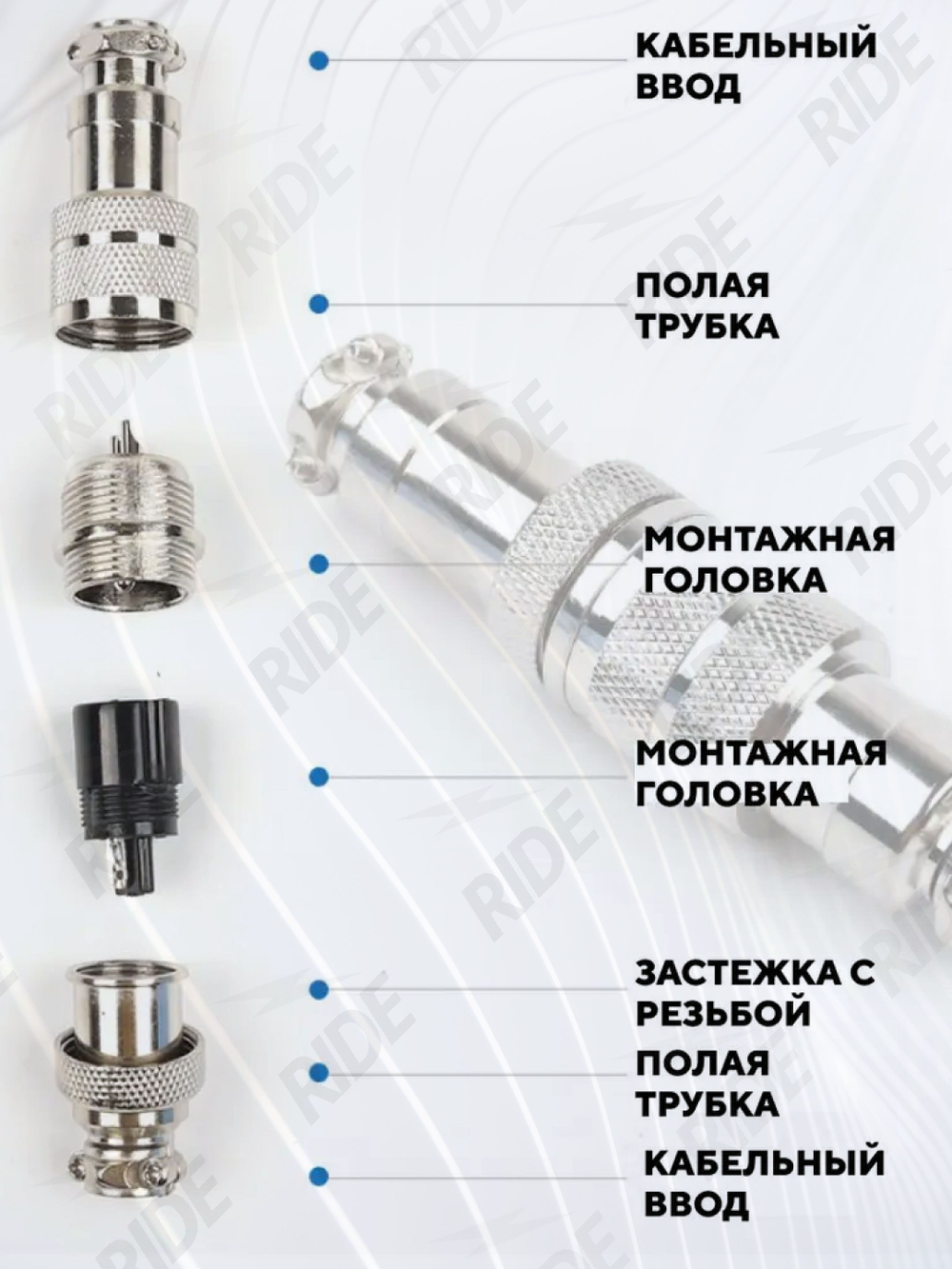 Авиационный док-разъем GX16D под пайку на кабель с обеих сторон (папа+мама)