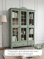 Шкаф-витрина Бритта 113×32×186, массив сосны, эвкалипт, стеклянные створки и 2 ящика