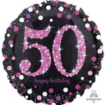 Фольгированная фигура, круг, HB Sparkling Birthday 50 pink S55,18"/46СМ