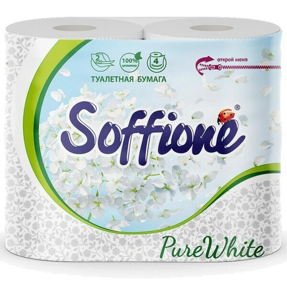 Бумага туалетная SOFFIONE Pure White 2 сл., 4 рул. АКЦИЯ