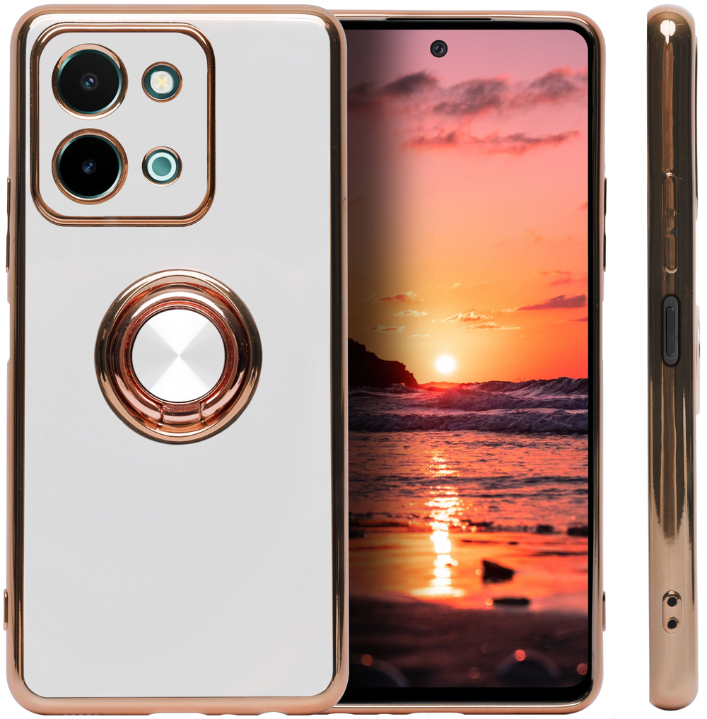 Стильный глянцевый чехол для VIVO Y28 4G с кольцом-подставкой и бархатной подкладкой