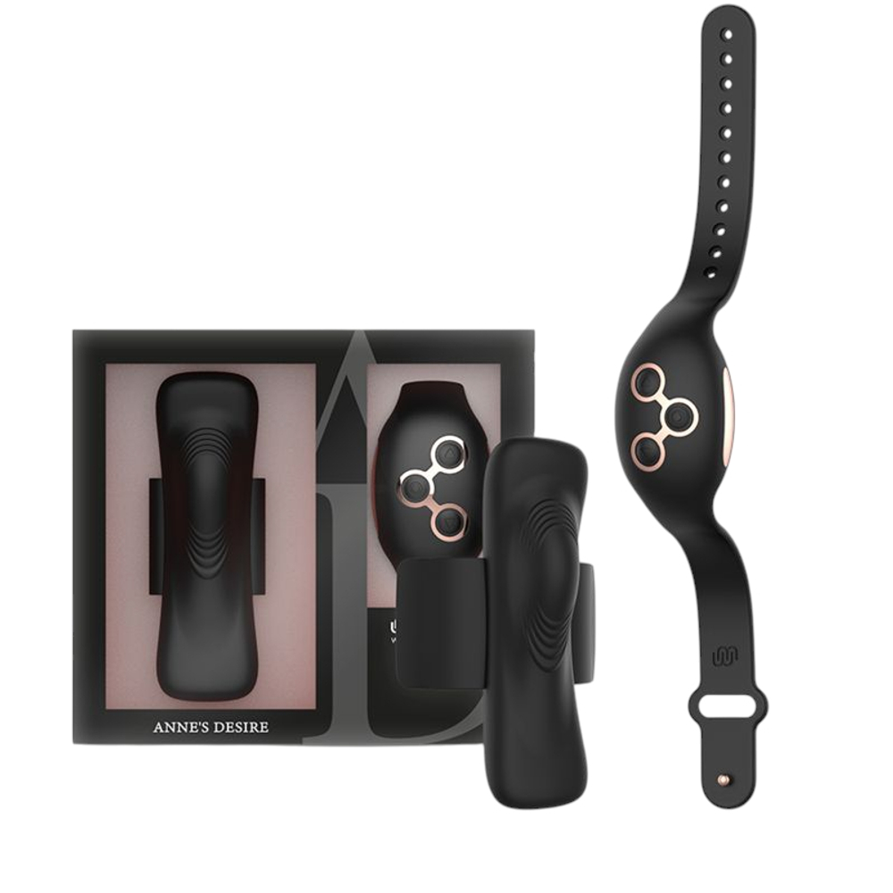 Чёрный вибромассажёр в трусики 9,6см с часами-пультом ДУ Anne's Desire Panty Pleasure Watchme Technology Black