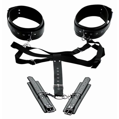 Черная бондажная система Acquire Easy Access Thigh Harness with Wrist Cuffs (Цвет: черный)