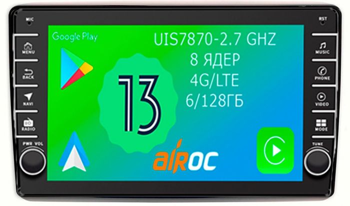 Магнитола для Ford Mondeo 4, Focus 2, S-Max/Galaxy (ШГУ овальное) - Airoc AB-1706 (кнопки и крутилки), Android 13, Быстрая, SIM-слот, CarPlay