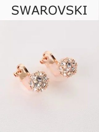 Клипсы Золотые шарики с белыми кристаллами Swarovski