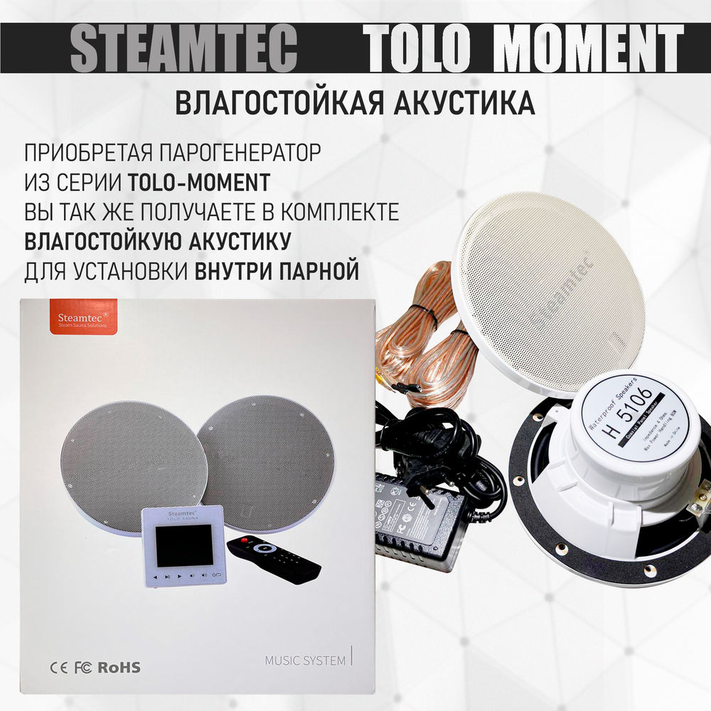 Steamtec TOLO MOMENT 225 - 22,5 кВт парогенераторы для хамама и турецкой бани / Серия PLATINUM со встроенной музыкой, пультом на 9-ти языках и возможностью монтажа без термодатчиков