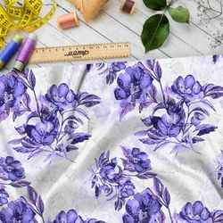 Ткань оксфорд 210 фиолетовые цветы, нарисованные акварелью