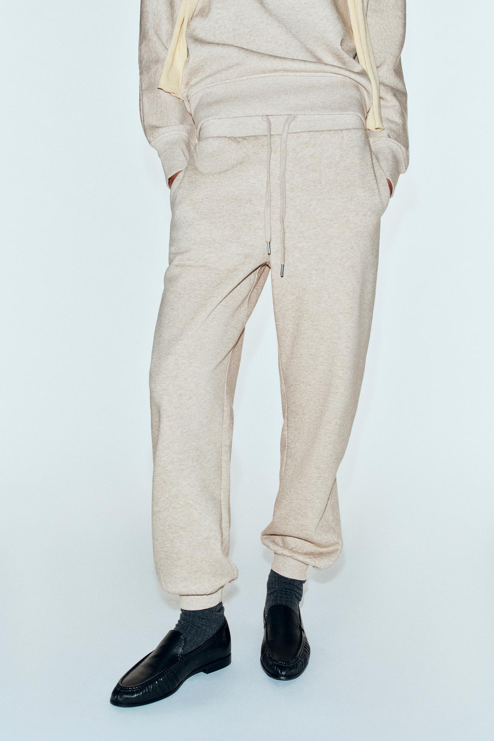 ZARA БАЗОВЫЕ БРЮКИ-ДЖОГГЕРЫ ИЗ МЯГКОЙ ТКАНИ, БЕЖЕВЫЙ МЕЛАНЖ