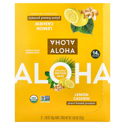 Aloha, Organic Protein Bars, Lemon Cashew, 12 Bars, 1.98 oz (56 g) Each