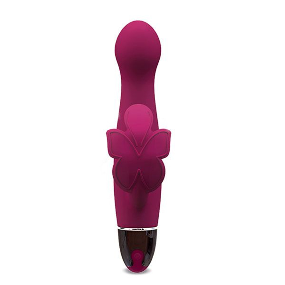 Бордовый вибромассажёр с клиторальной бабочкой LOTUS FLUTTER BERRY - 15,8 см. (Цвет: бордовый)