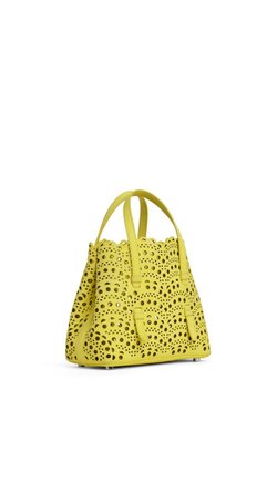 ALAÏA СУМКА MINA 20 ИЗ НУБУКА, ЛИМОННО-ЖЕЛТЫЙ