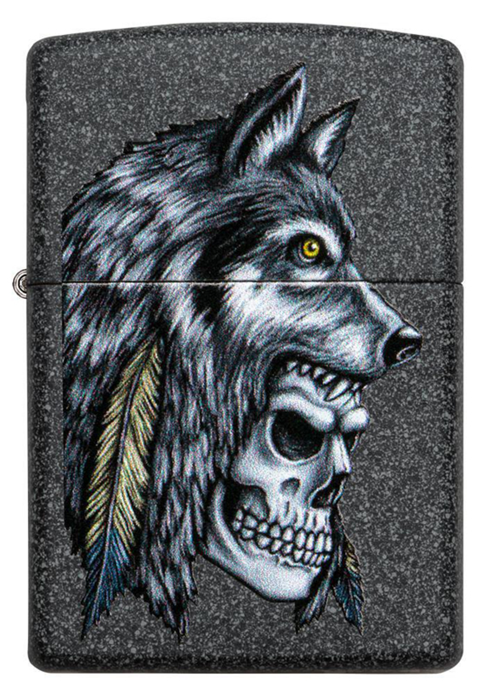 Зажигалка Zippo Wolf Skull с покрытием Iron Stone, латунь/сталь, серая, матовая, 38x13x57 мм