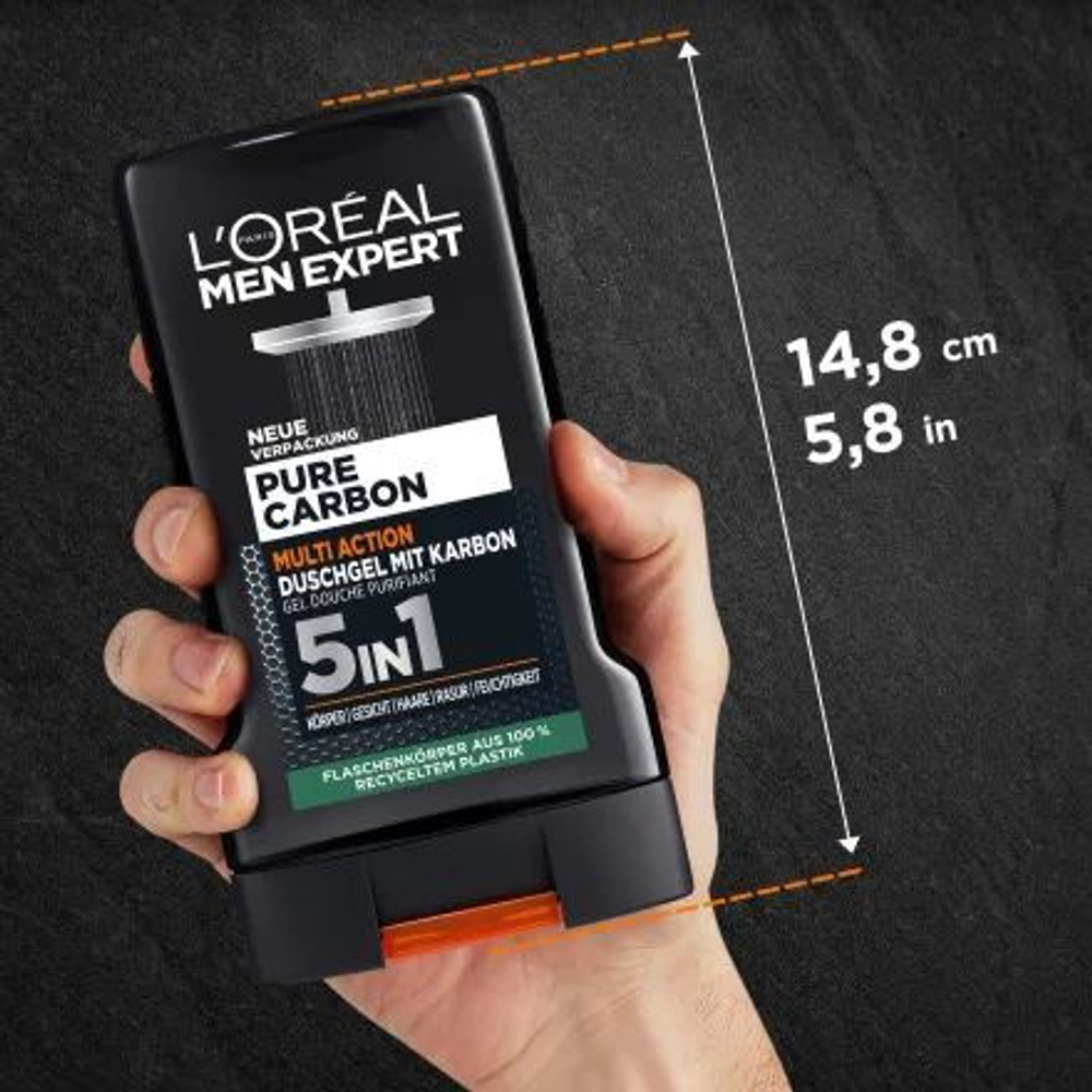 Гель для душа мужской Men Expert Pure Carbon 5 в 1, 250 мл (Франция)