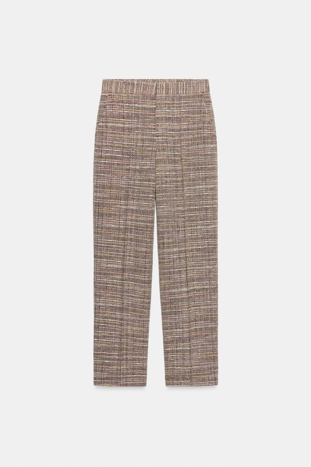ZARA ПРЯМЫЕ БРЮКИ ИЗ РЕЛЬЕФНОЙ ТКАНИ, КОРИЧНЕВЫЙ/ЭКРЮ