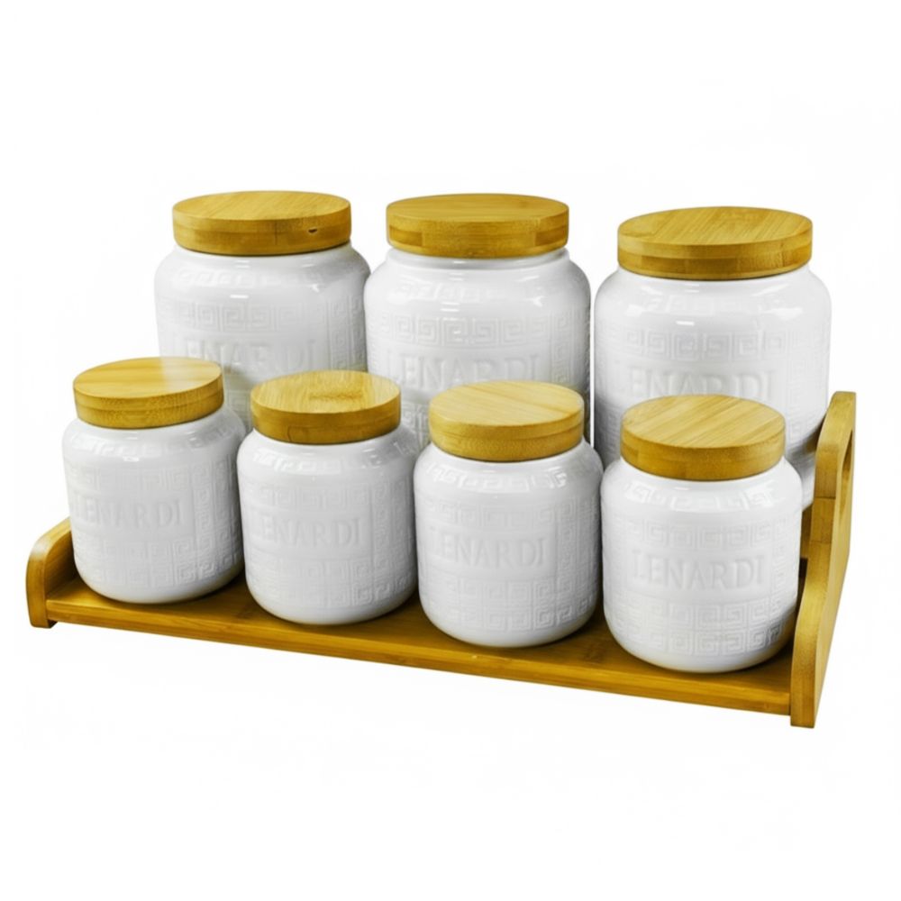 Lenardi 140-134 Набор из 7 банок 340/1000мл. на подставке BAMBOO в под.уп.(х6)Фарфор