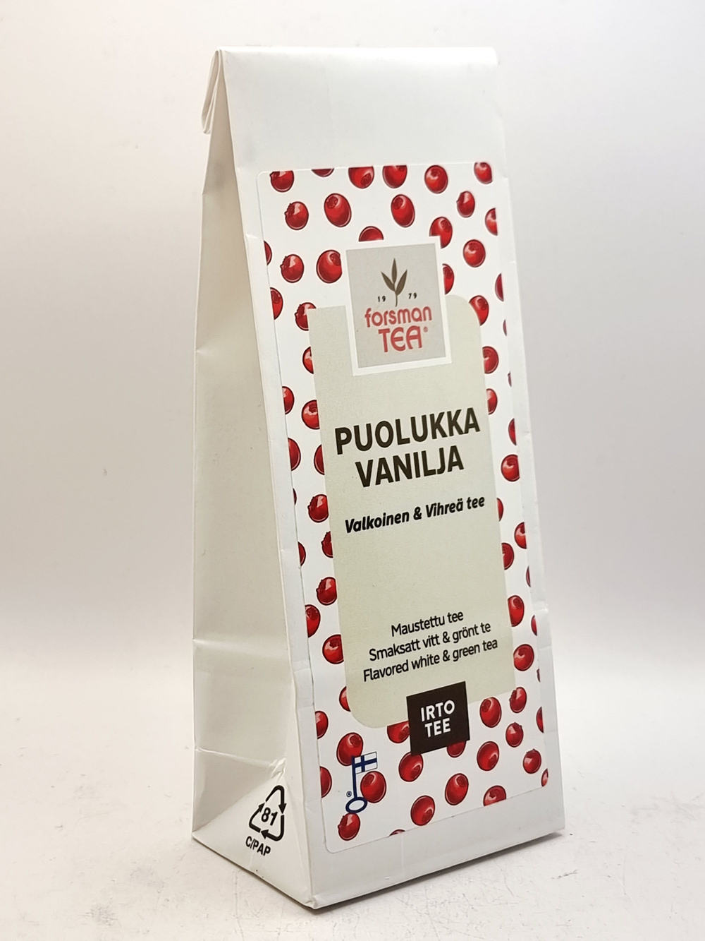 Чай зеленый с белым PUOLUKKA VANILJA FORSMAN TEA с брусникой 60 г (из Финляндии)