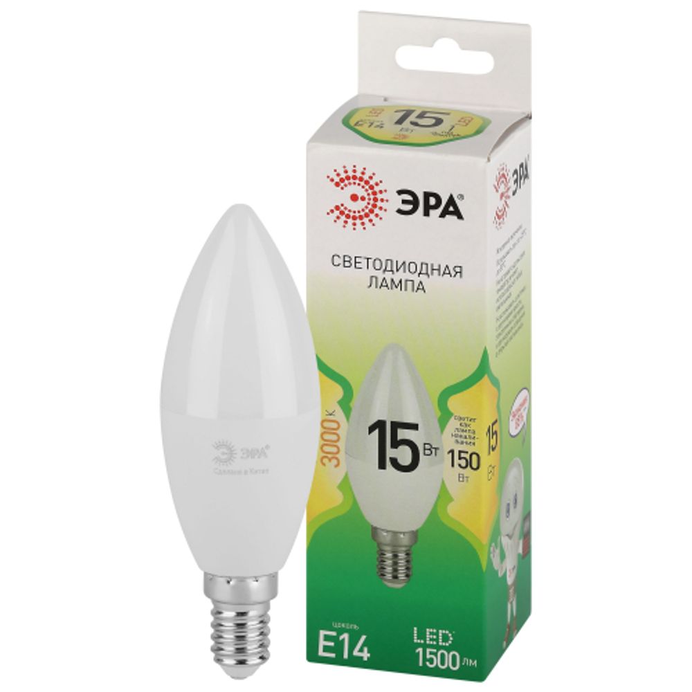 Лампа светодиодная ЭРА GREEN LINE LED B35-15W-830-E14 GL 15Вт свеча теплый свет E14 | Лампы cветодиодные Свеча (B/C)