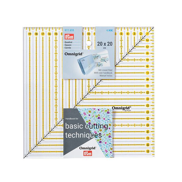 Линейка для пэчворка 20х20 см, шкала в см, Prym Omnigrid 611655