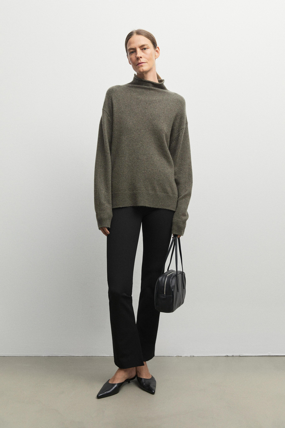 Massimo Dutti Свитер оверсайз из 100% кашемира, серовато-зеленый