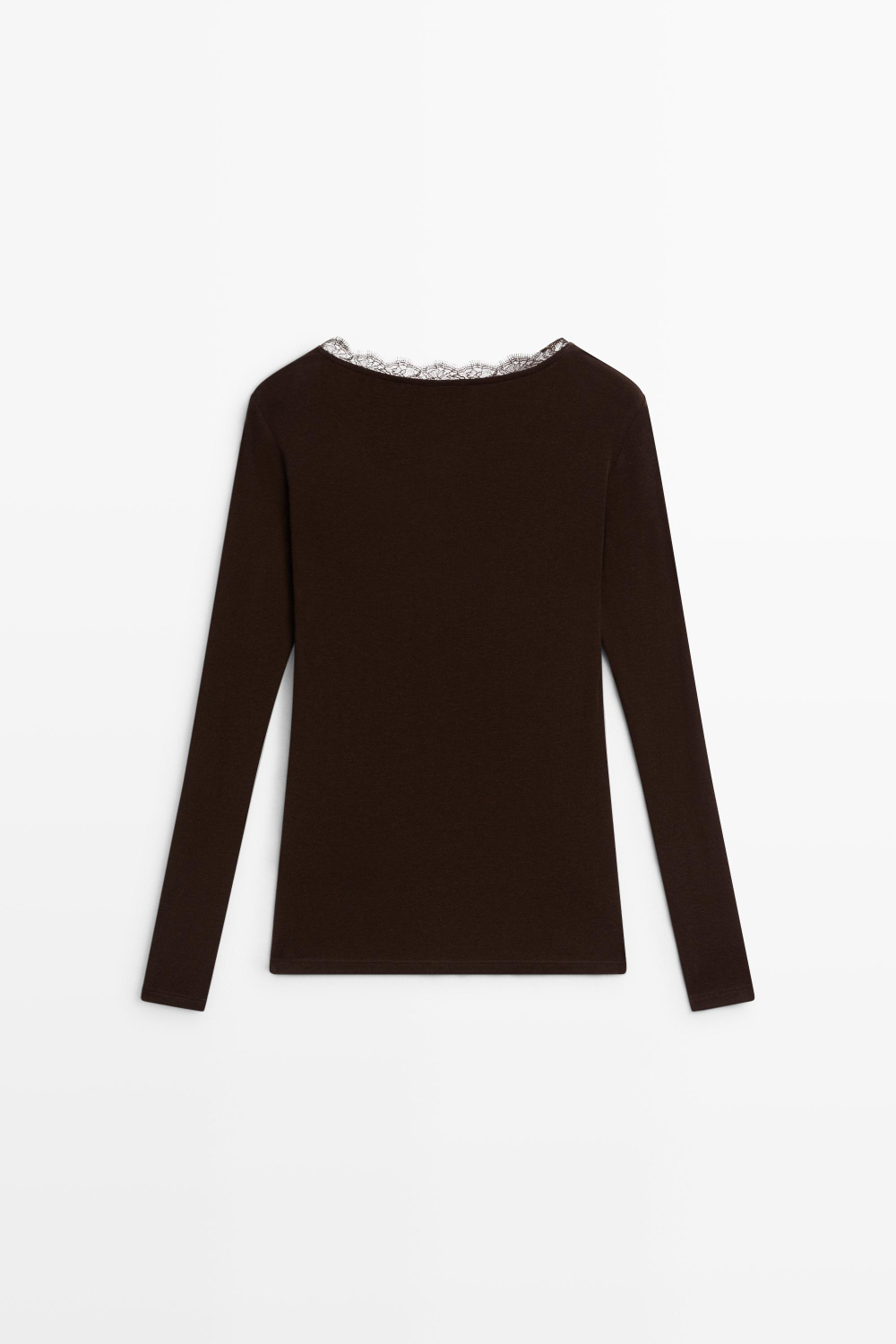 Massimo Dutti Футболка с длинными рукавами в бельевом стиле, коричневый