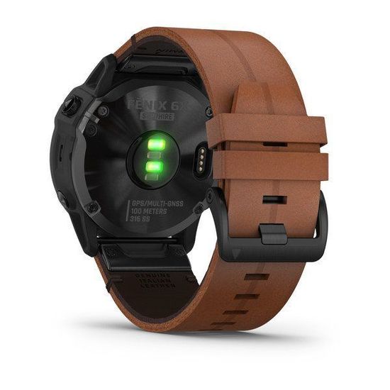 Мультиспортивные часы Garmin Fenix 6X  Sapphire - черный DLC с каштановым кожаным ремешком 010-02157-14