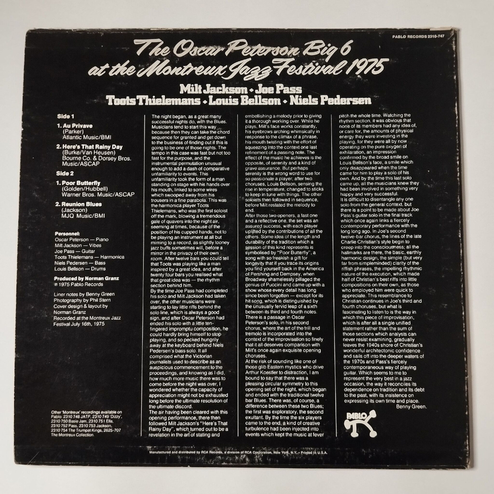 Винтажная виниловая пластинка LP The Oscar Peterson Big 6 At The Montreux Jazz Festival 1975 (USA 1975)