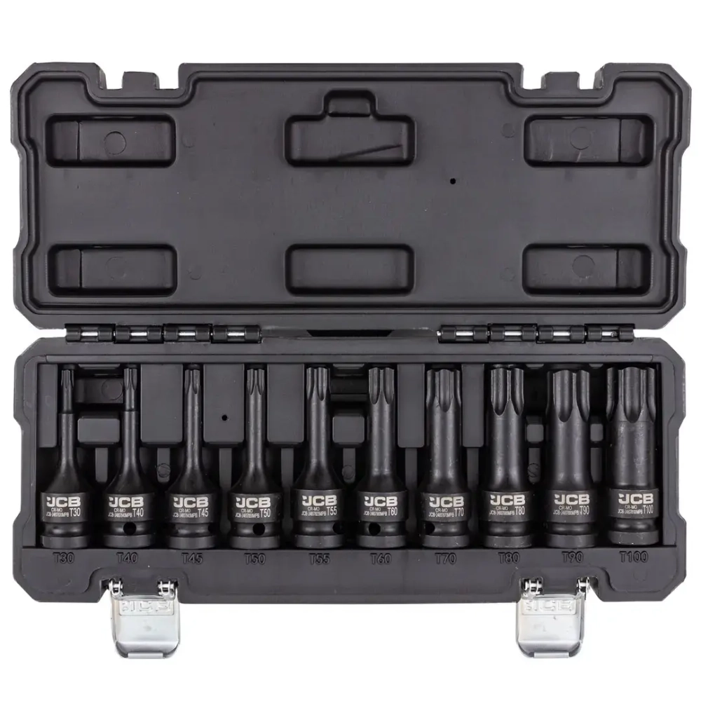 Набор головок-бит TORX ударных 10пр.,1/2''(T30, T40, T45, T50, T55, T60, T70, T80, T90, T100), в кейсе JCB JCB-41013MPB